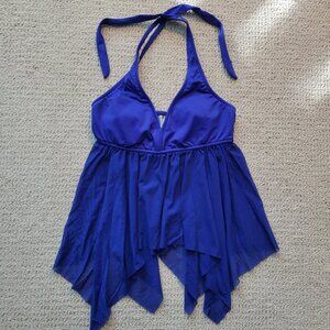 venus dark blue halter flowy sheer tankini babydoll swim suit top